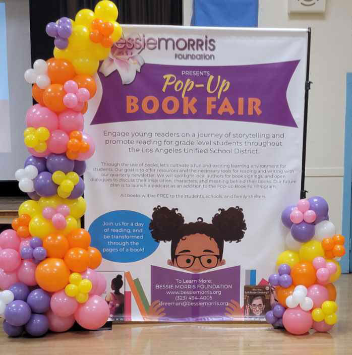 Bessie Morris book fair banner at 118th Elementary School is Los Angeles